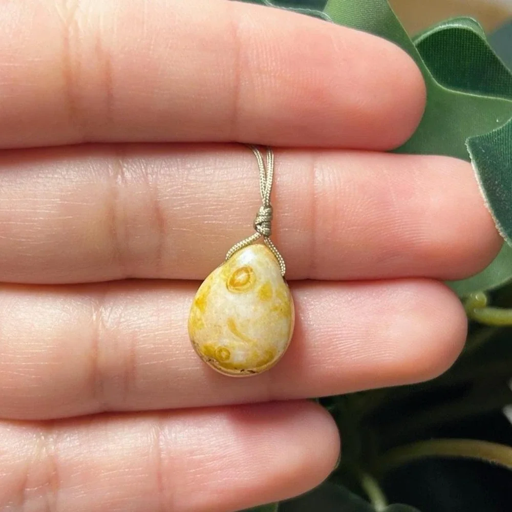 Luster yellow and white dainty boho earthy necklace adjustable cord beaded indie